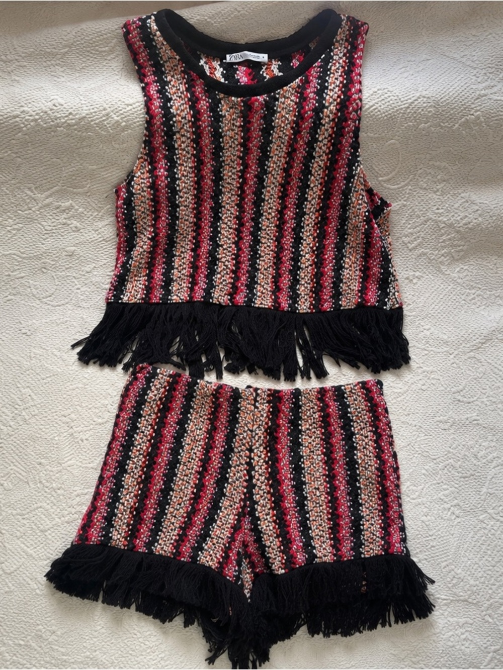 ZARA Trafaluc Multicolor Fringe 2-Piece Set | Y2K Boho | S